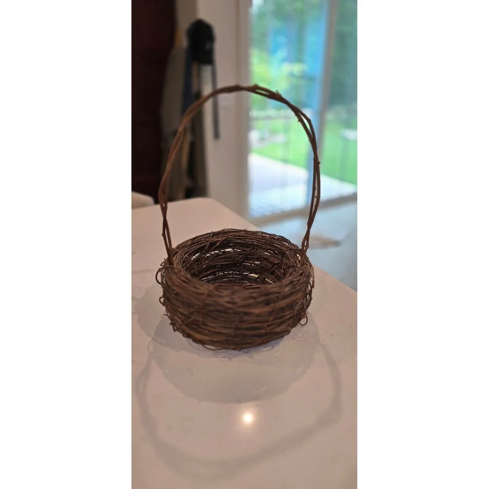 Rustic Grapevine Flower Girl Basket Brown Woven Vine Decorative Nesting Handle